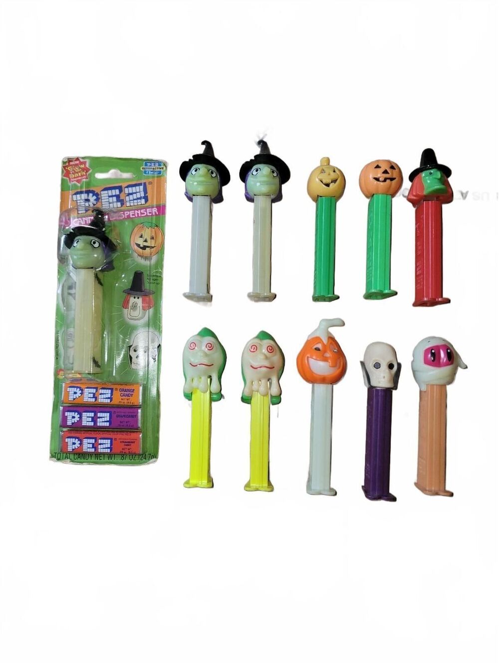 PEZ Halloween Themed Candy Dispenser Set with Witches, Pumpkins, Ghosts, Skull